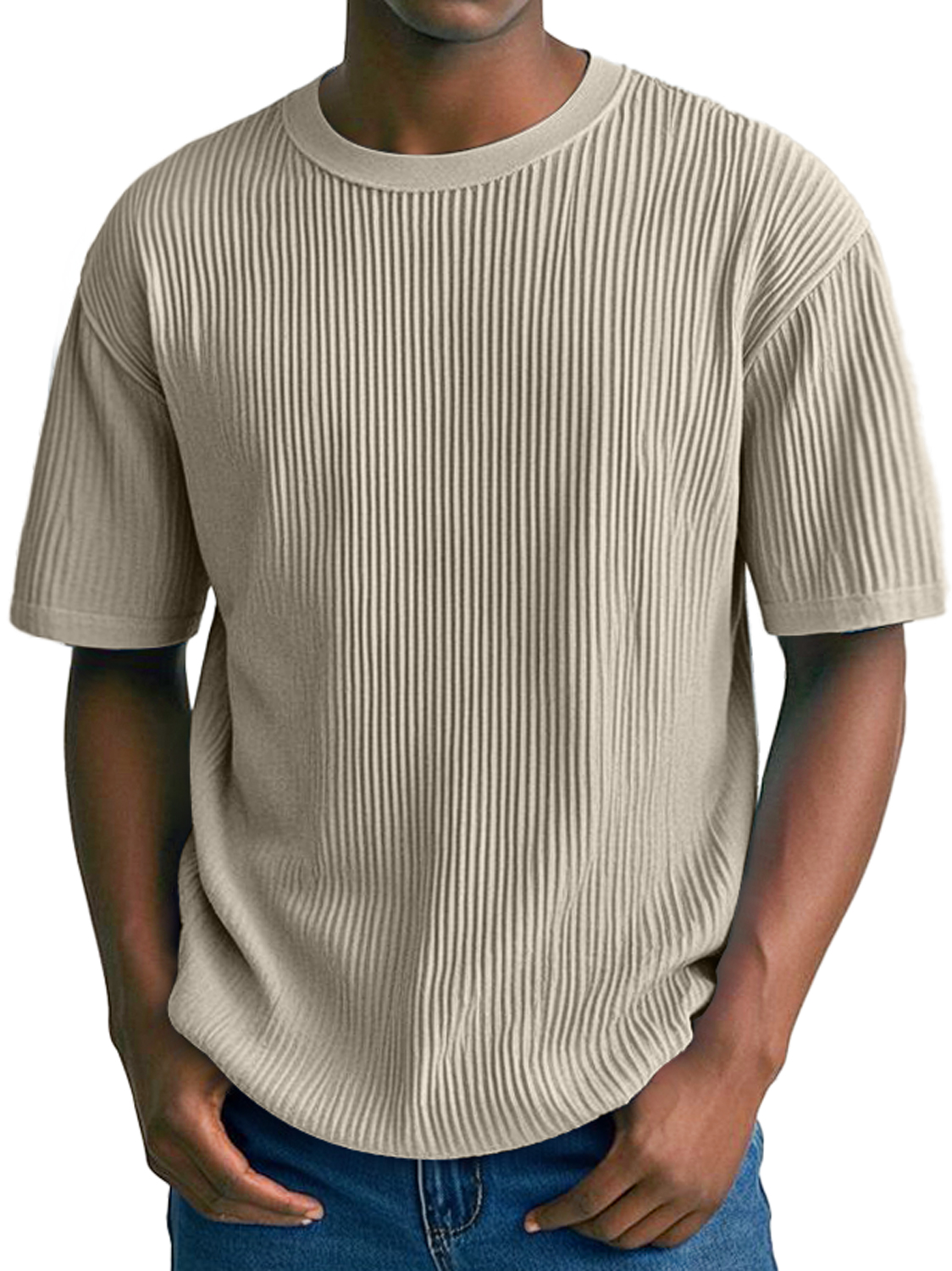 Men's Daily Ribbed Round Neck Casual Comfortable Solid Color Short-Sleeved T-shirt