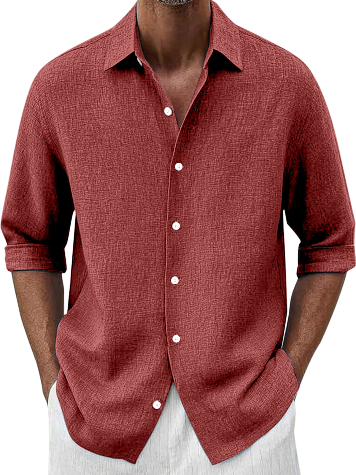 Men's Simple Loose Solid Color Versatile Button Lapel Long-sleeved Shirt