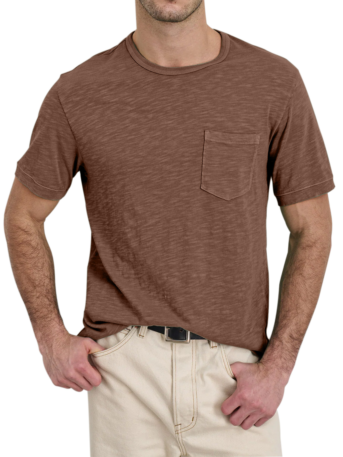 Men's Daily Solid Color Loose And Comfortable Pocket Short-sleeved T-shirt