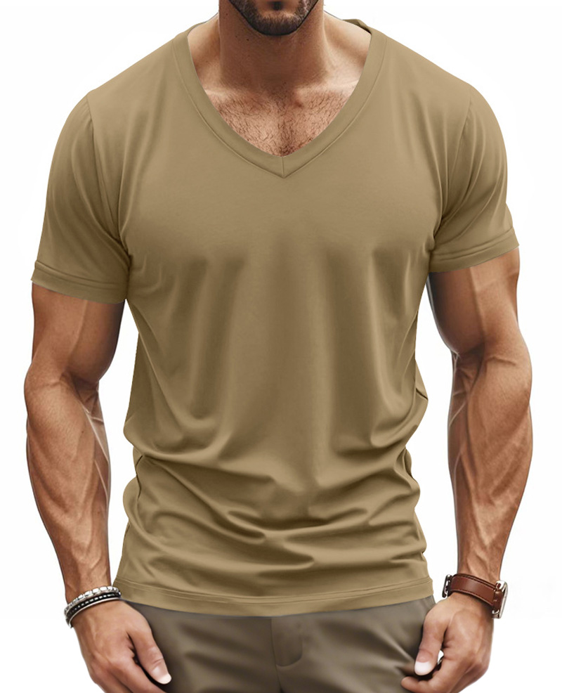 Men's Summer Solid Color Comfortable V-neck Short-sleeved T-shirt
