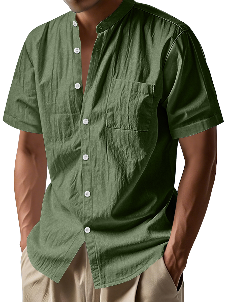 Men's Daily Stand-up Collar Casual Comfortable Short-sleeved Shirt