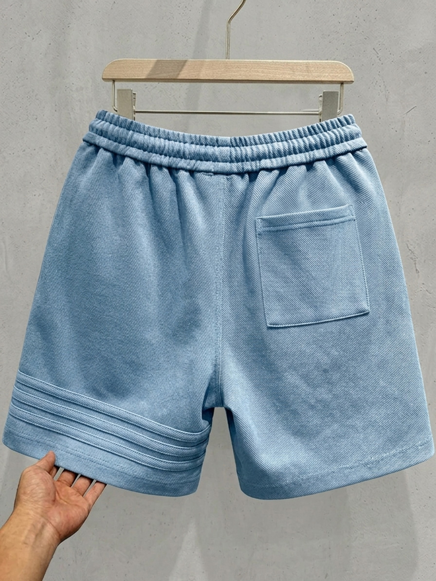 Men's Simple Stitching Design Embroidered Logo Casual Shorts