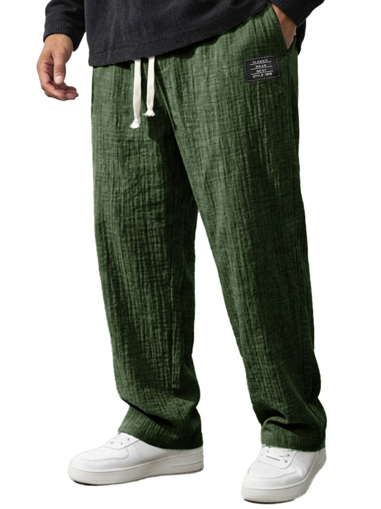Men's Fashionable Casual Bubble-Crinkled Fabric Loose-Fit Pocket Trousers