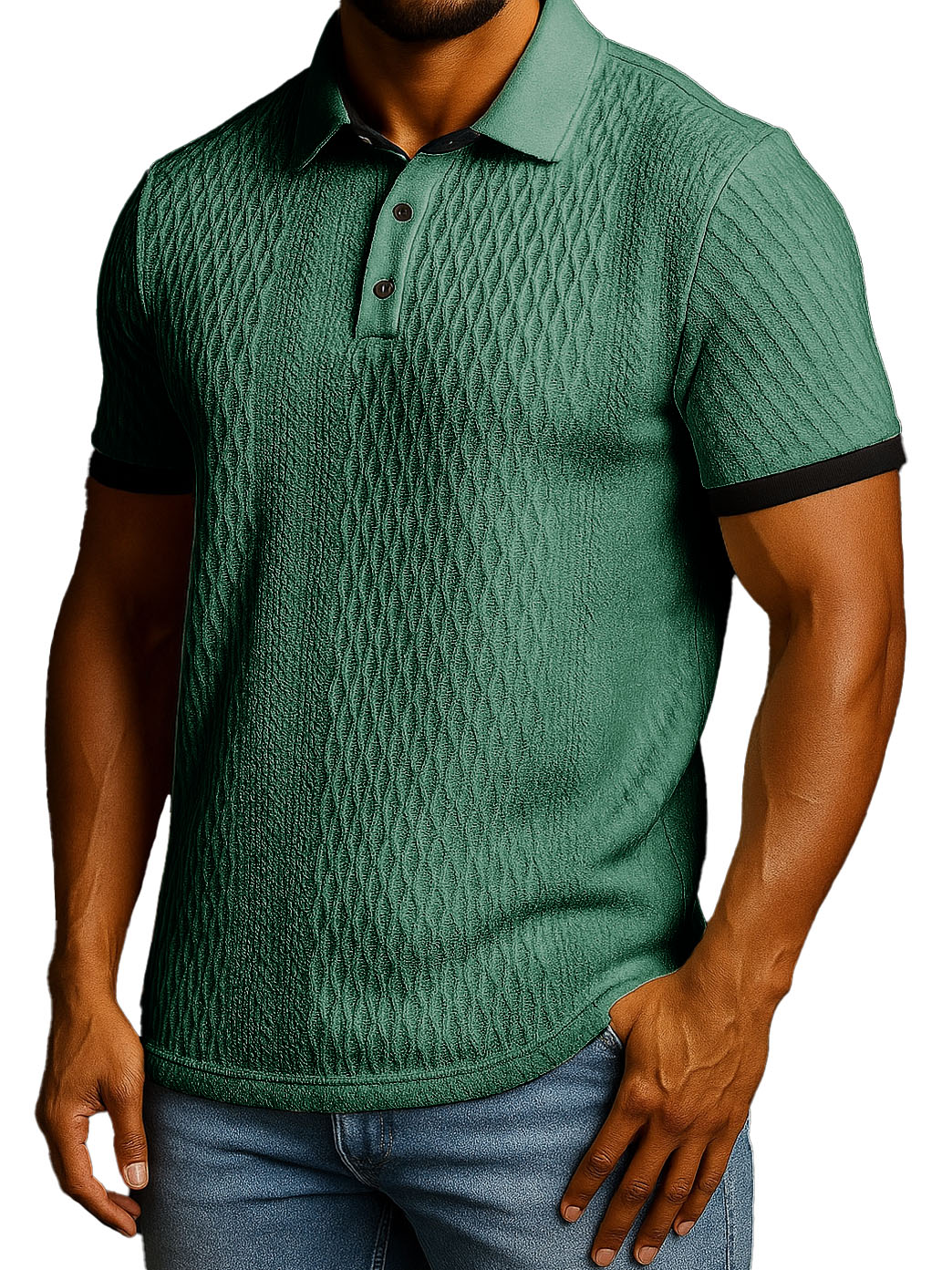 Men's Fashion Patchwork Jacquard Fabric Short-sleeved Lapel Polo Shirt