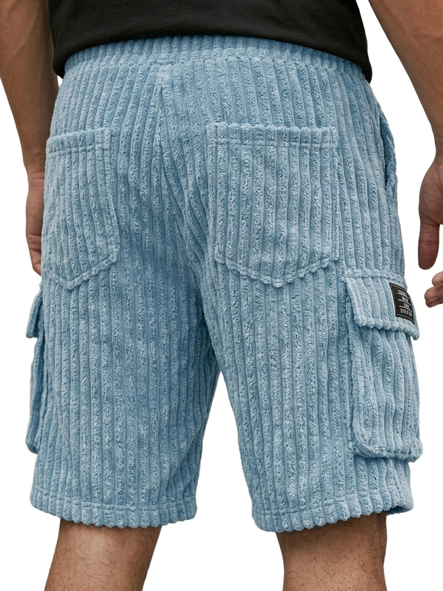 Men's Corduroy Multi-Pocket Embroidered Logo Casual Cargo Shorts