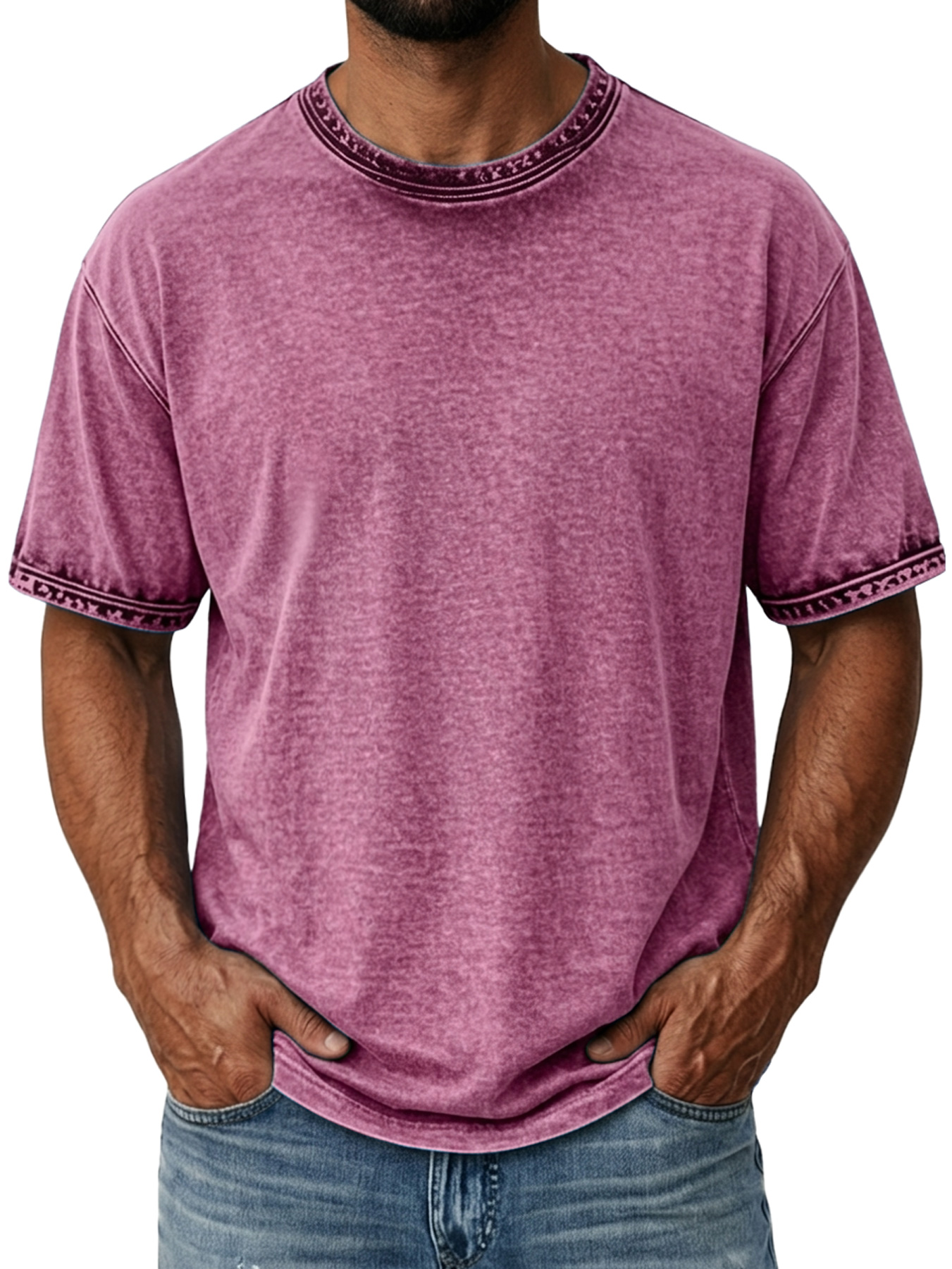 Men's Retro Distressed Pure Cotton Washed Casual Short-Sleeve T-Shirt