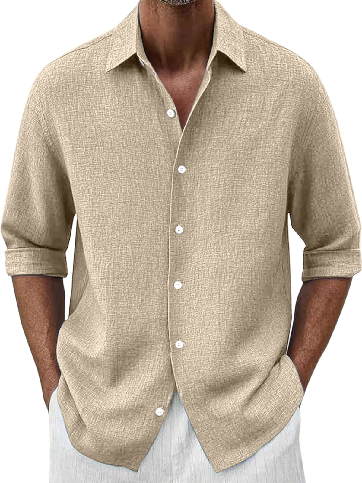 Men's Simple Loose Solid Color Versatile Button Lapel Long-sleeved Shirt