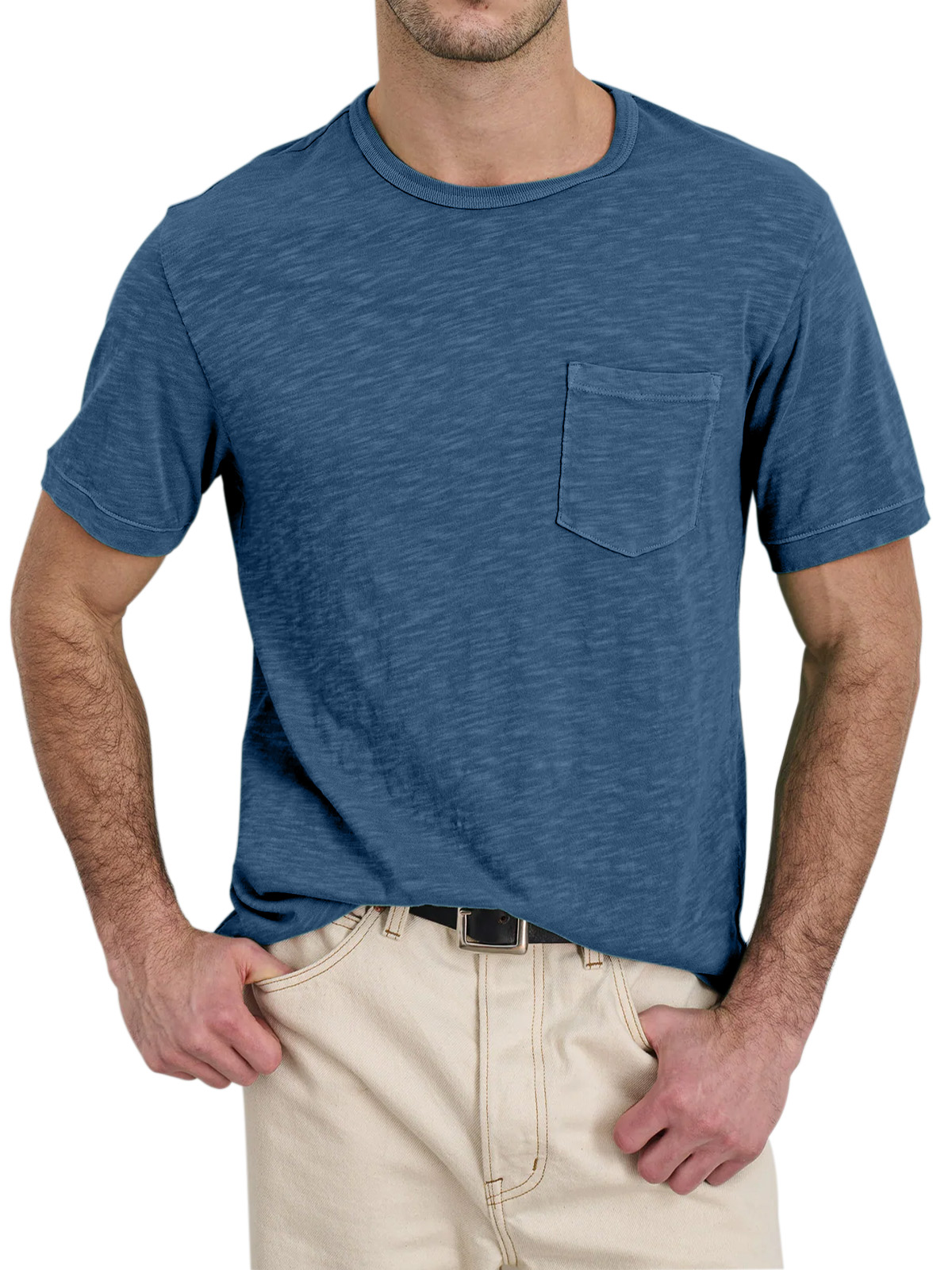 Men's Daily Solid Color Loose And Comfortable Pocket Short-sleeved T-shirt