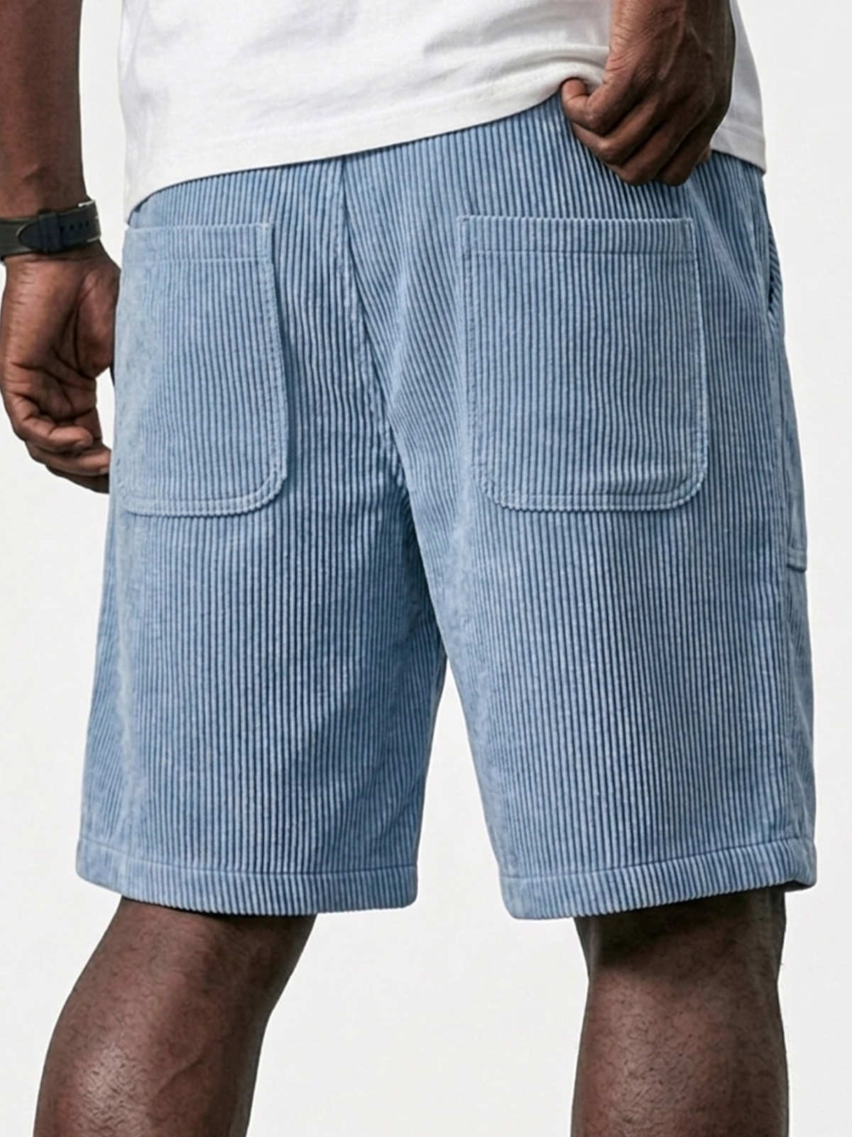 Men's Retro Corduroy Patch Pocket Embroidered Logo Elastic Waist Casual Shorts