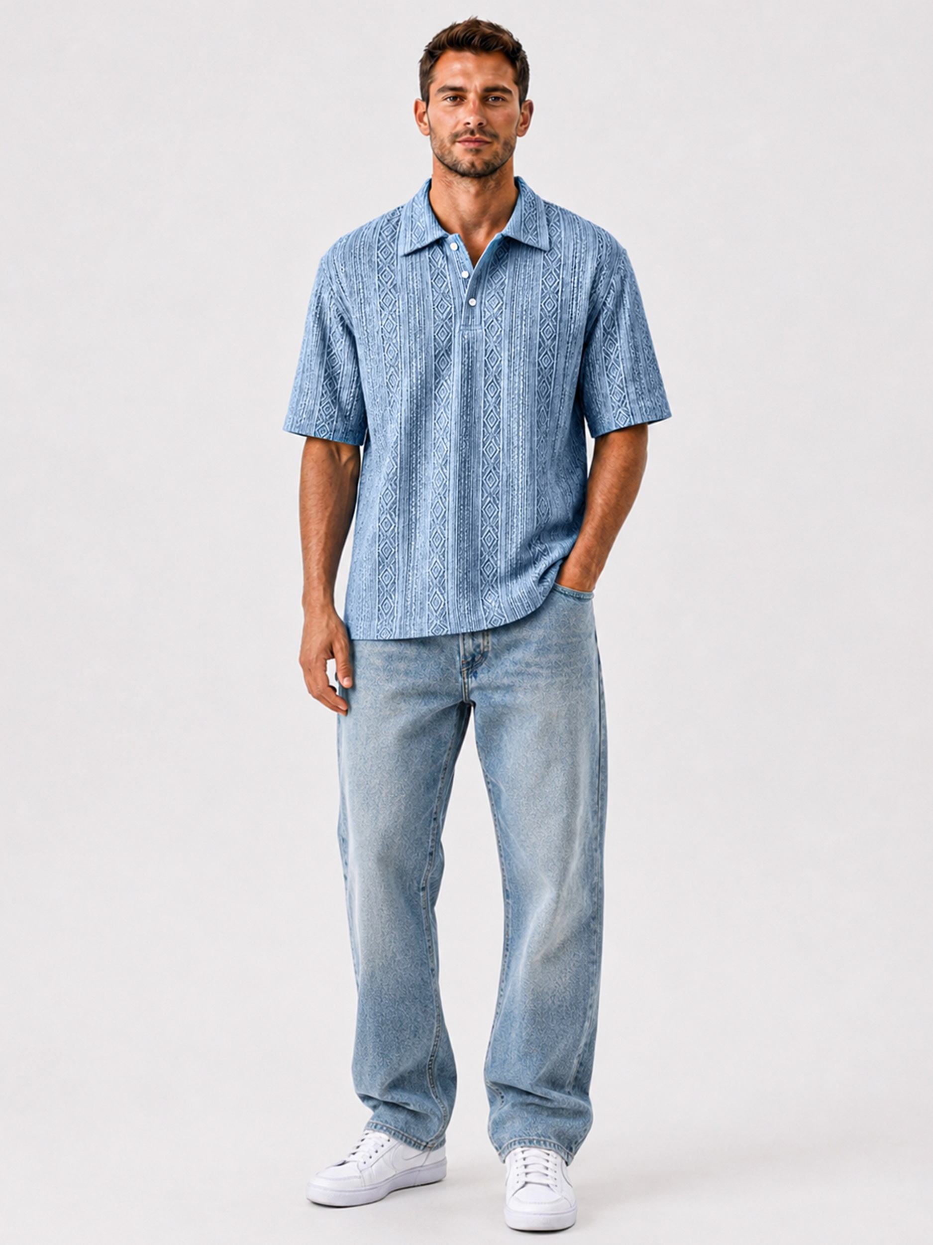 Men's Breathable Jacquard-Texture Casual Short-Sleeve Polo Shirt