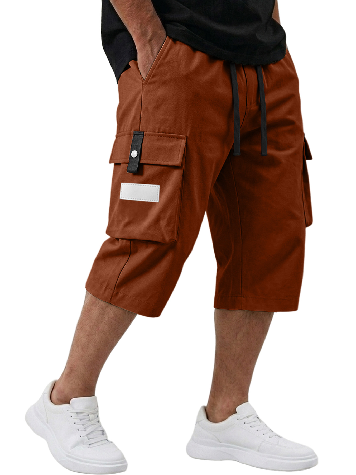 Men's Casual Multi-pocket Embroidered Logo Capri Cargo Shorts