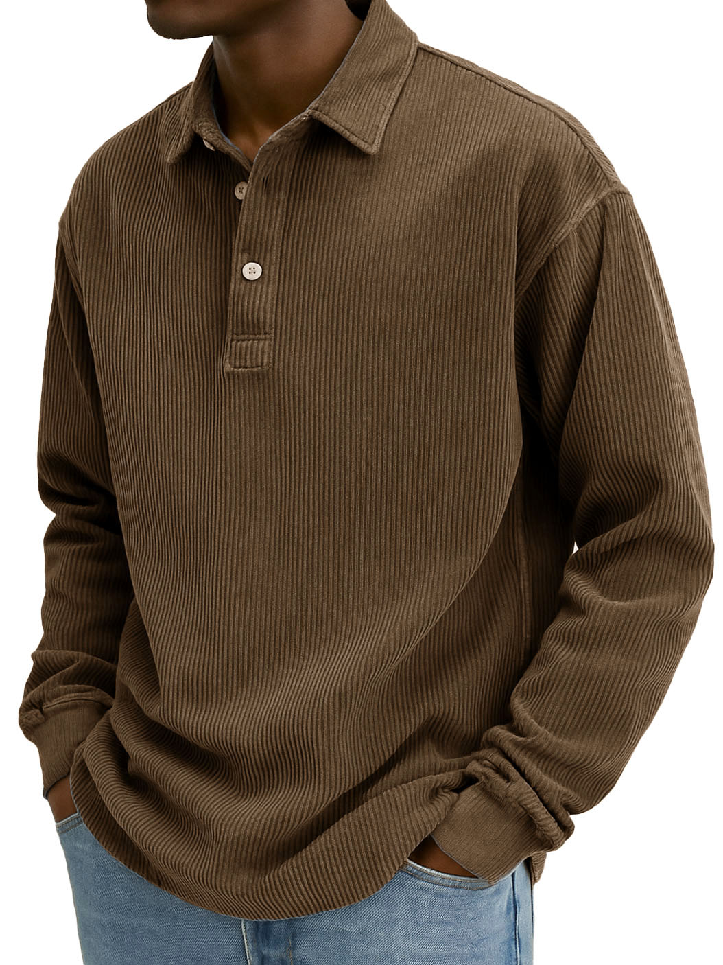 Men's Stylish Retro Corduroy Lapel Long-sleeved Polo Shirt