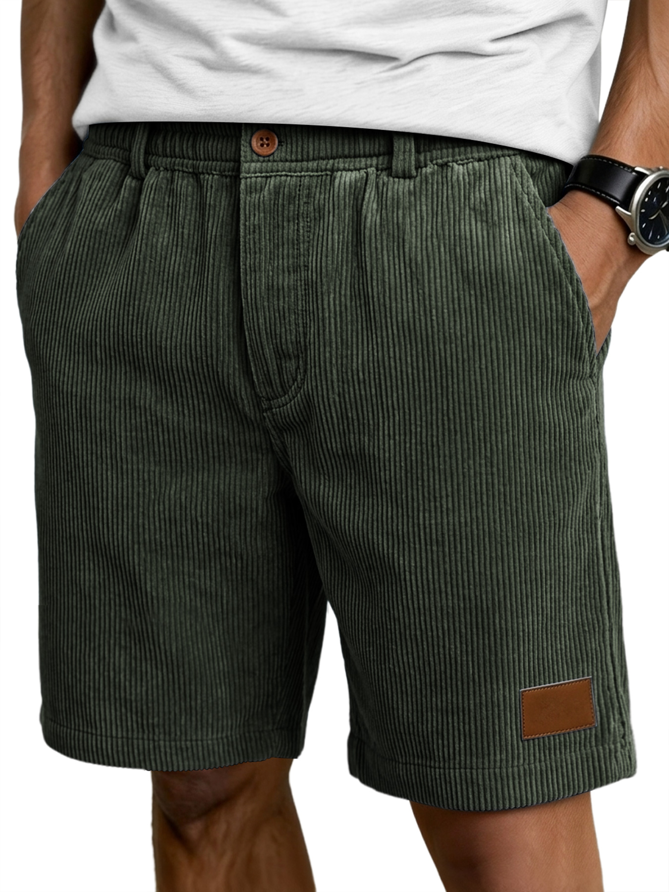 Men's Retro Corduroy Embroidered Label Casual Shorts