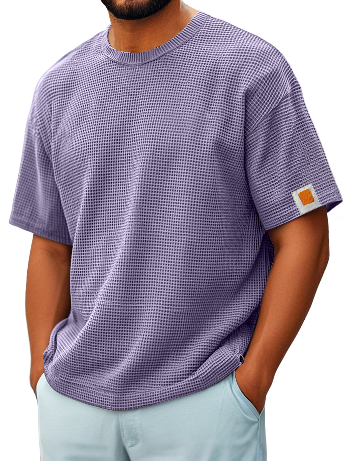 Men's Vintage Crew Neck Waffle Embroidered Logo Comfort Short Sleeve T-Shirt