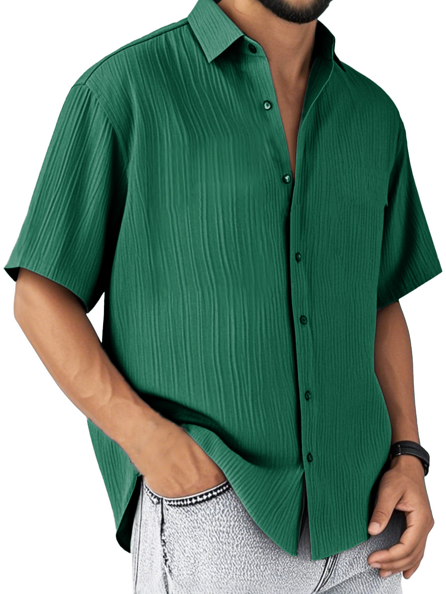 Men's Fashion Casual Striped Fabric Short-sleeved Lapel Shirt