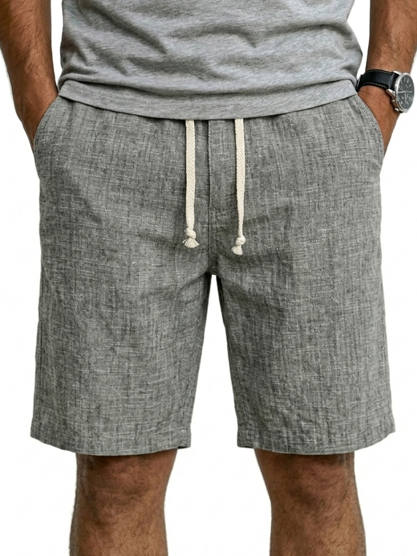 Men's Casual Linen Embroidered Logo Comfortable Shorts