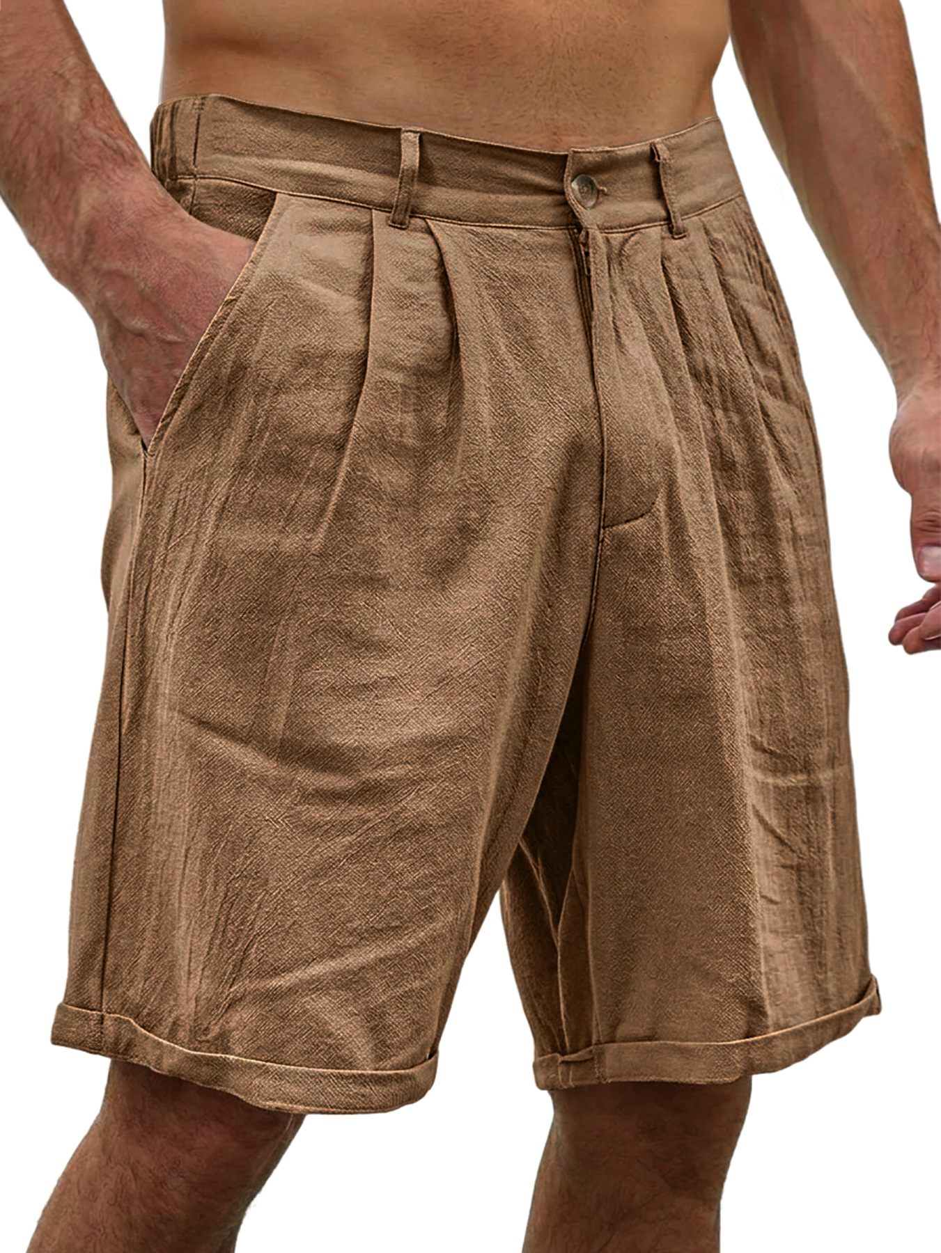 Men's Basic Cotton And Linen Button Casual Comfortable Shorts