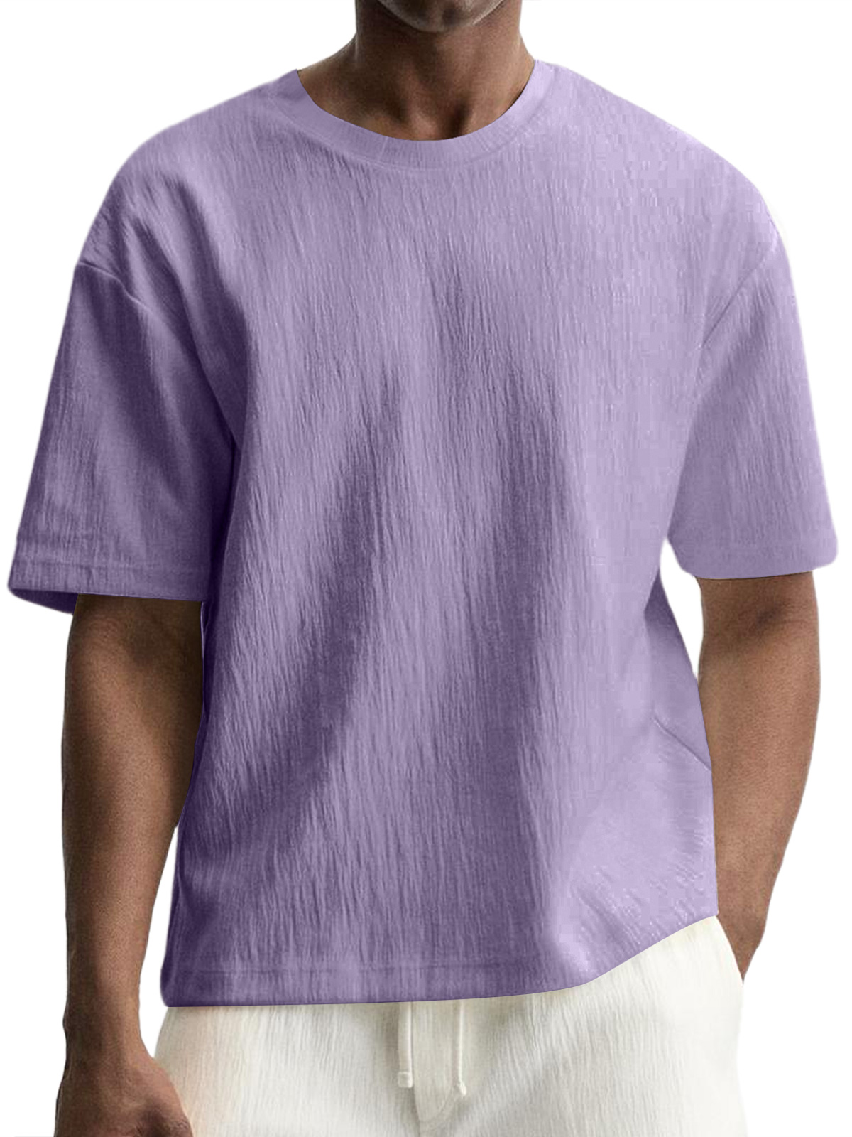 Men's Daily Round Neck Pleated Texture Casual Short-sleeved T-shirt