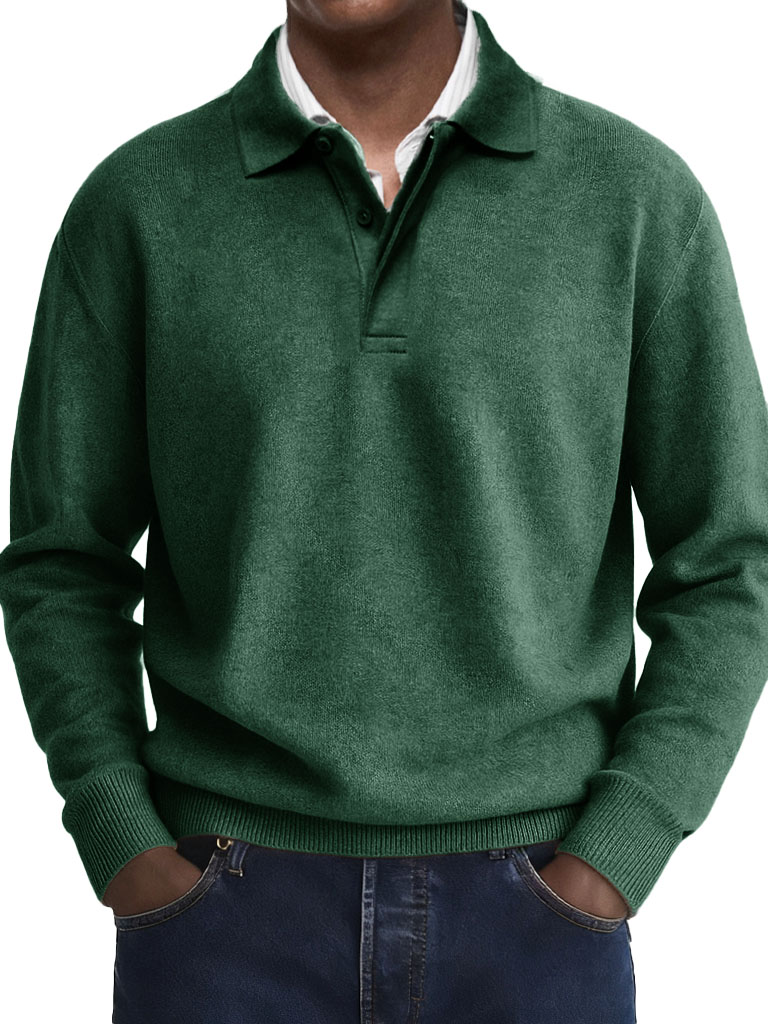 Men's Stylish Casual Retro Two-layer Placket Lapel Long-sleeved Polo Shirt