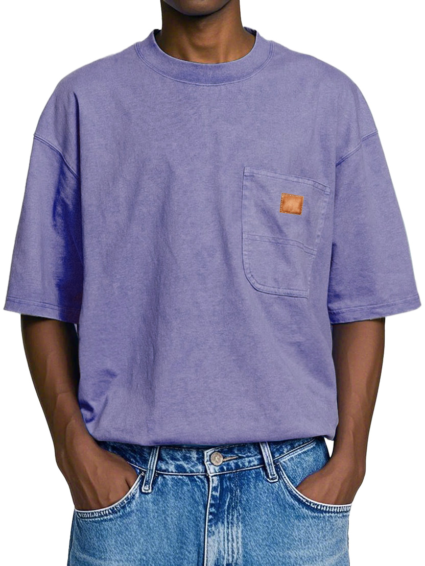 Men's Retro Round Neck Pocket Casual Workwear Short Sleeve T-Shirt