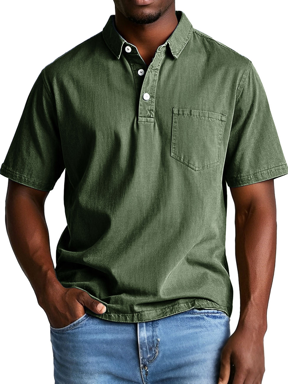 Men's Fashion Retro Distressed Lapel Pocket Short Sleeve Polo Shirt
