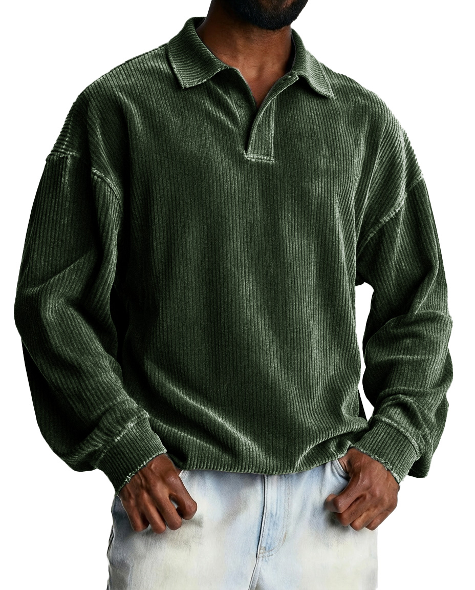 Men's Fashionable Retro Striped Fabric Loose-Fit Collar Polo Shirt