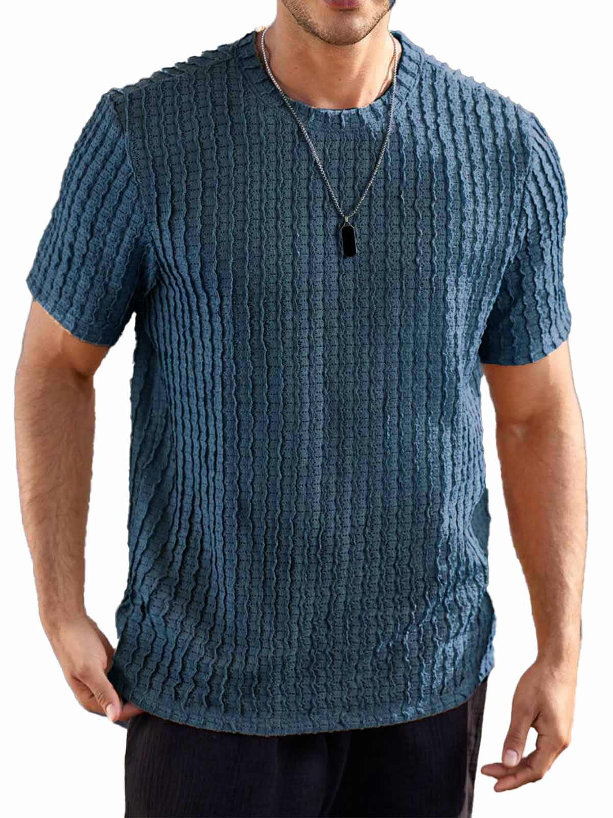 Men's Hawaiian Casual Jacquard Round Neck Short Sleeve T-Shirt