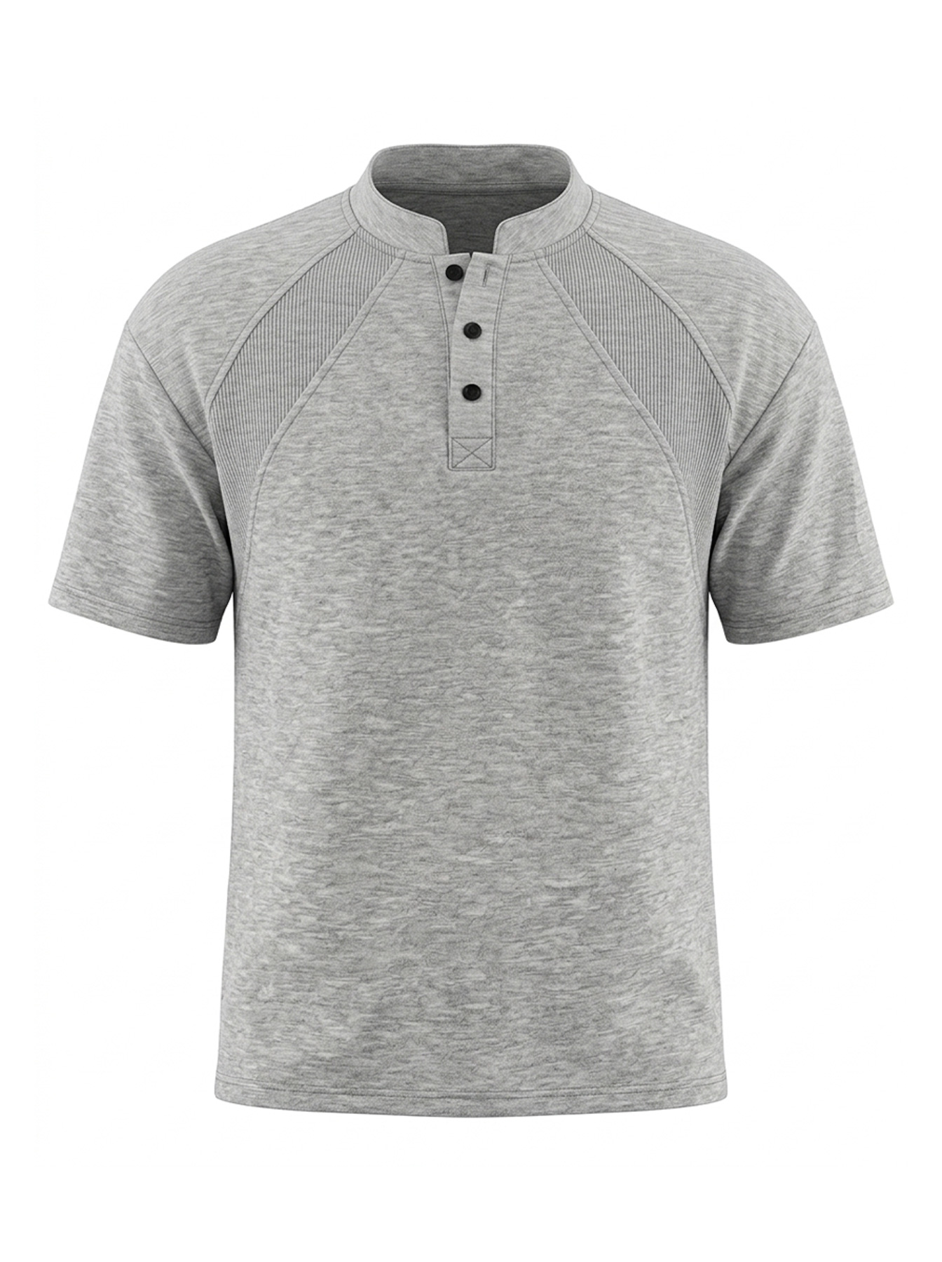 Men's Casual Short-Sleeve Henley Shirt with Stand Collar and Button Accents