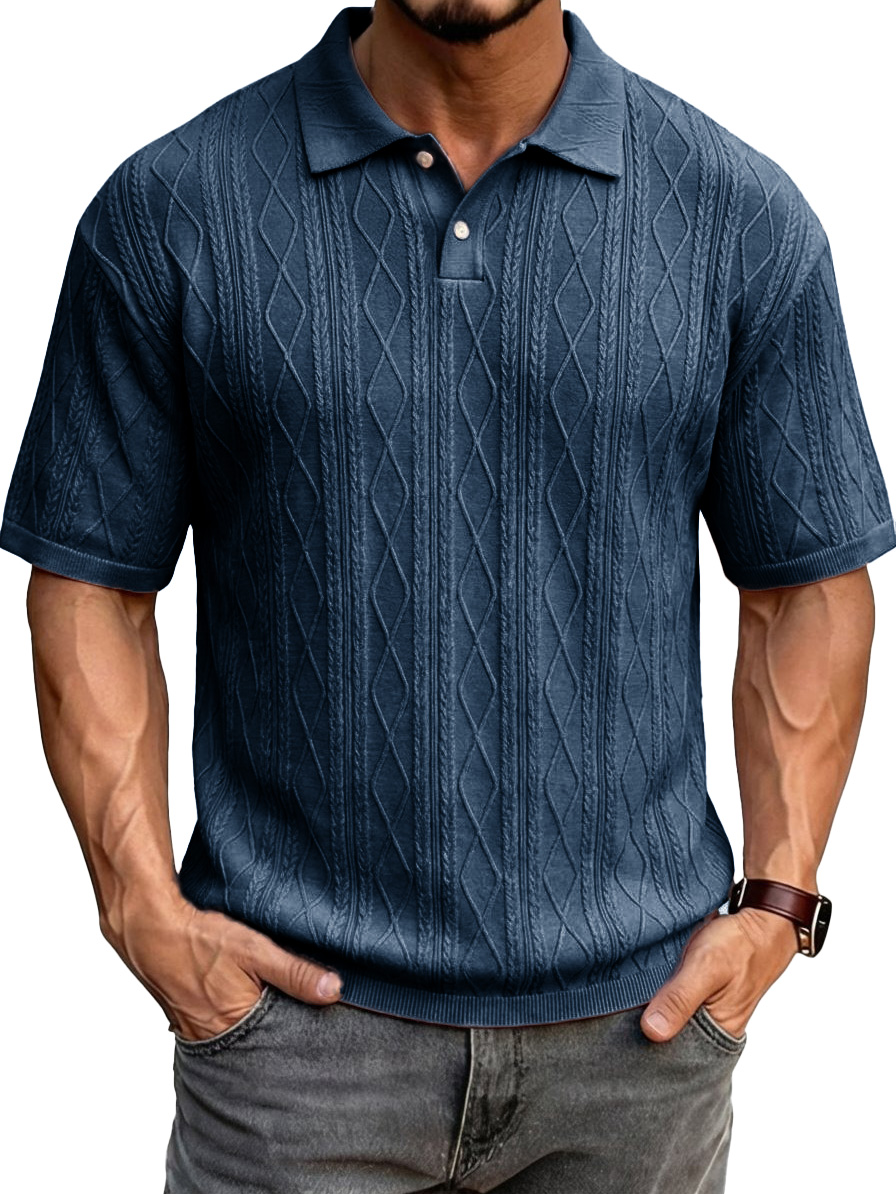 Men's Fashionable Casual Jacquard Fabric Collared Short-Sleeve Polo Shirt