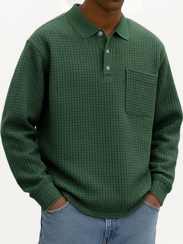 Men's Fashionable Casual Corn-patterned Corduroy Lapel Pocket Polo Shirt