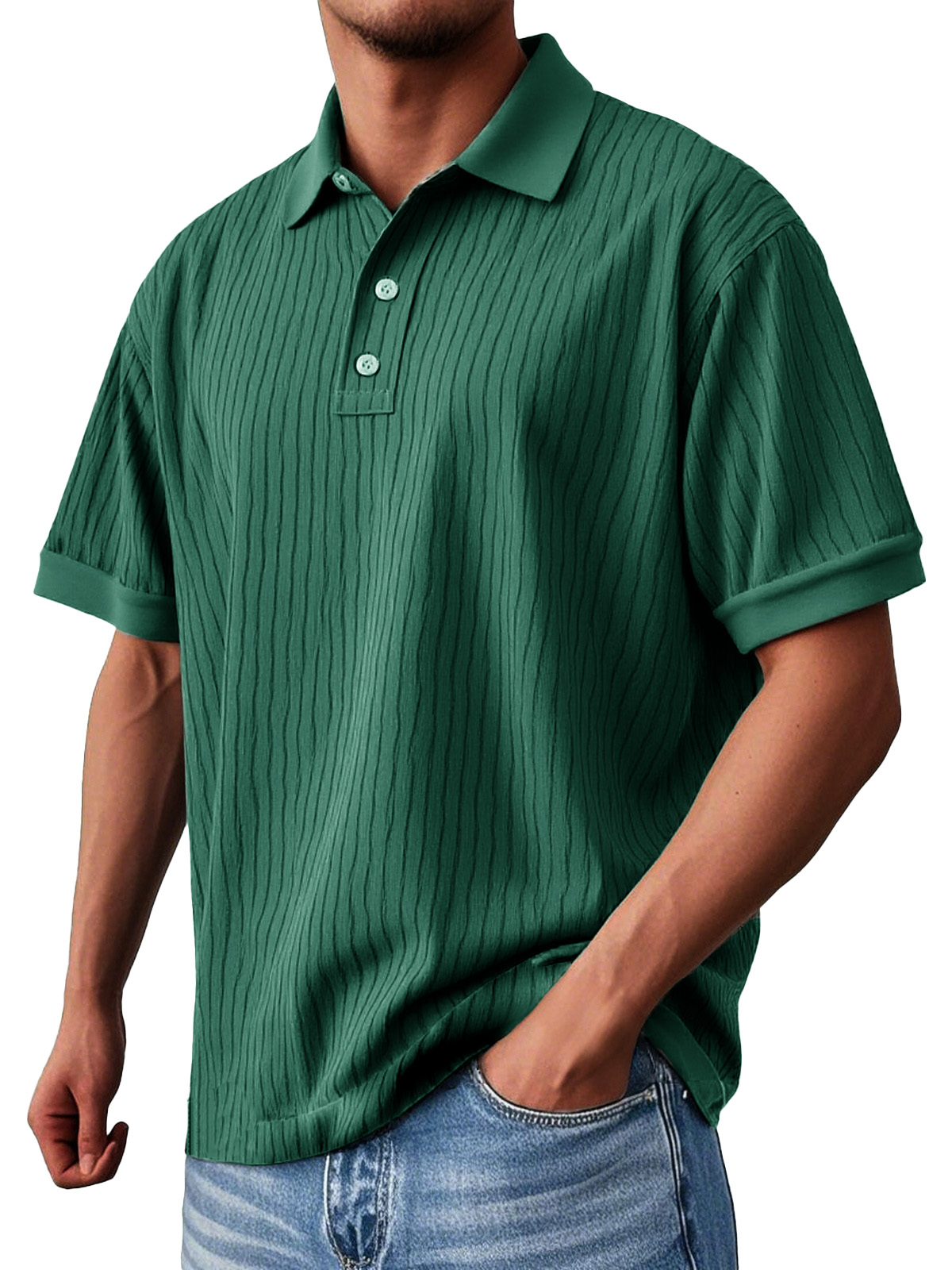 Men's Fashion Daily Textured Fabric Loose Pocket Lapel Polo Shirt