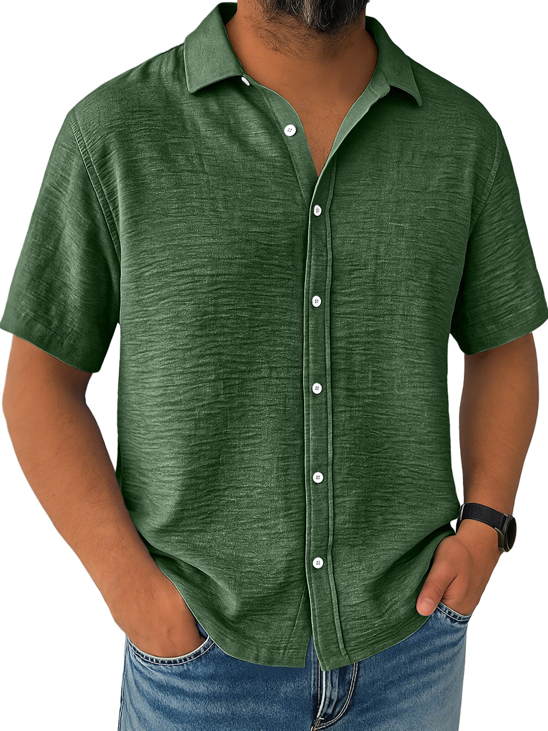 Men's Daily Loose Casual Breathable Solid Color Button Long Sleeve Shirt