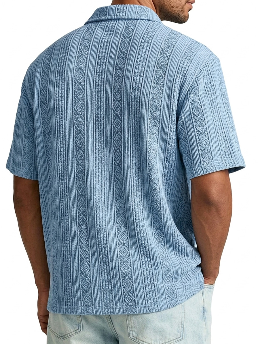 Men's Jacquard Textured Casual And Comfortable Short-sleeved Shirt