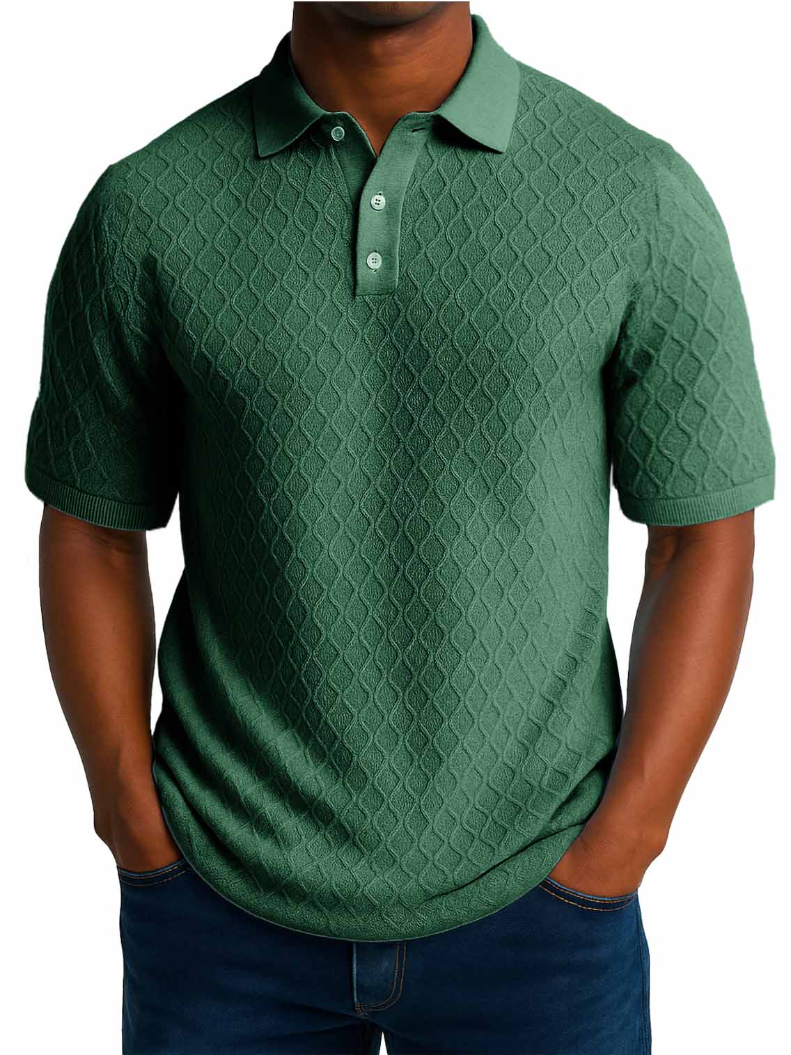 Men's Fashion Daily Casual Jacquard Fabric Short-sleeved Lapel Polo Shirt
