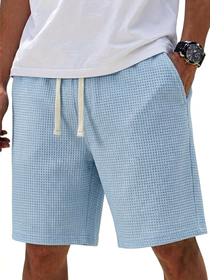 Men's Waffle-patterned Multi-pocket Embroidered Logo Casual Cargo Shorts