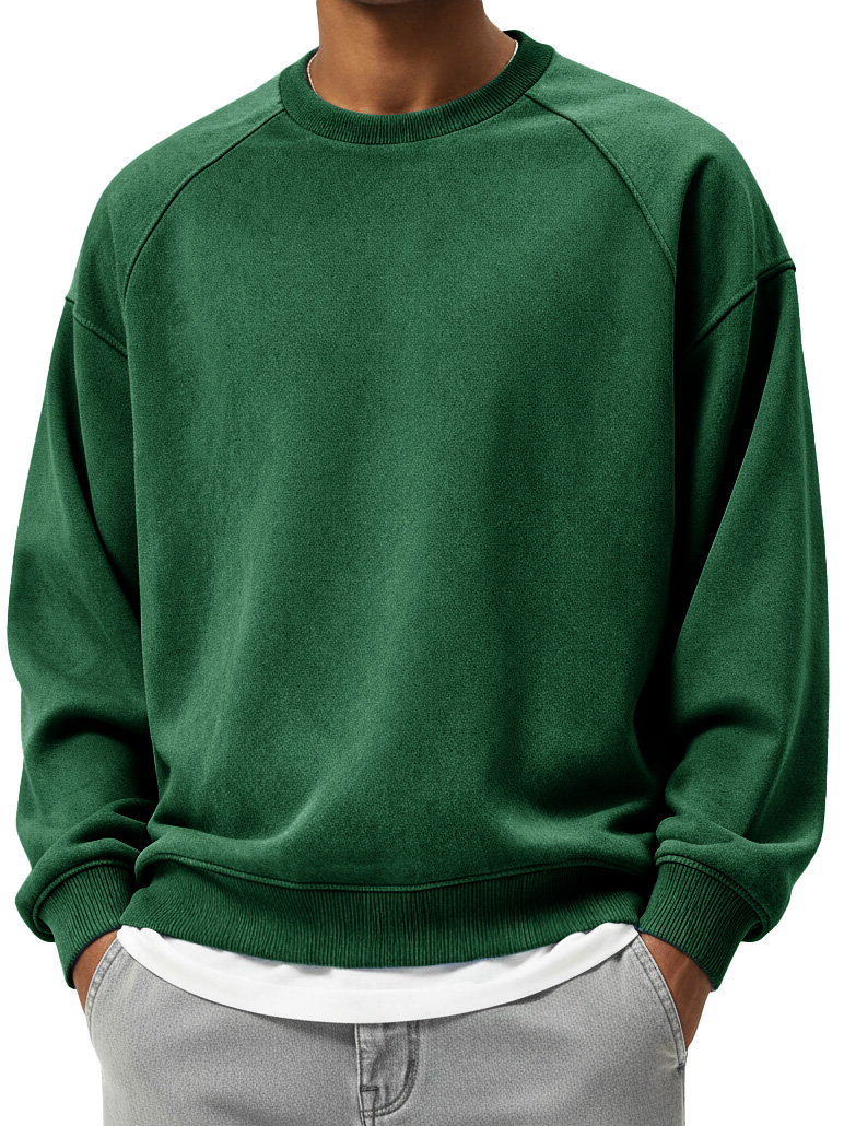 Men's Fashionable Sporty Distressed Long-Sleeve Crew Neck Sweatshirt