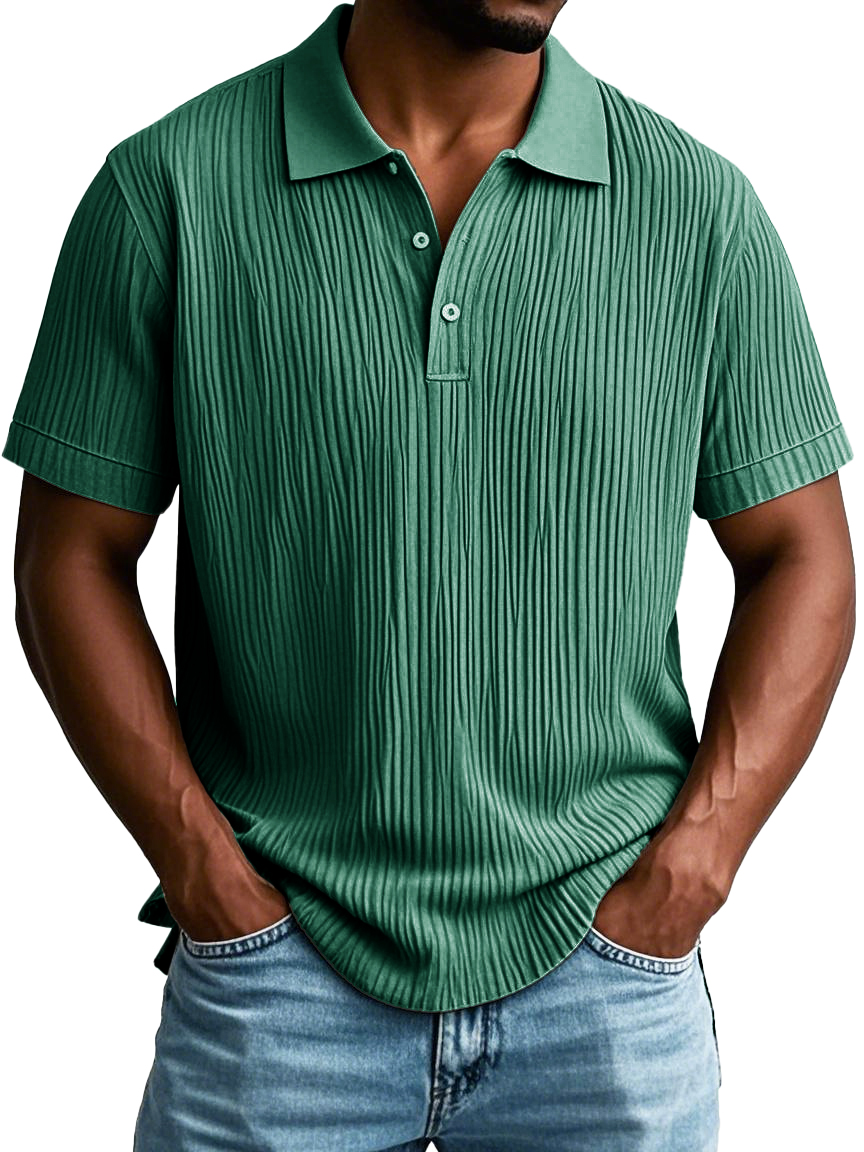 Men's Fashion Casual Short-sleeved Lapel Polo Shirt With Ribbed Fabric