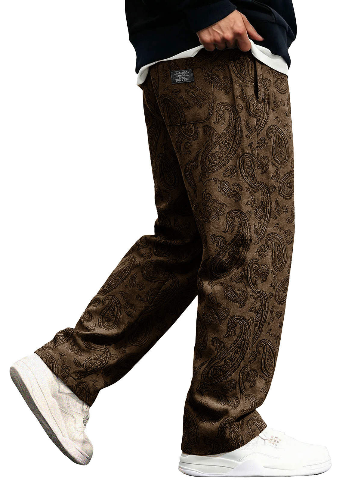 Men's Fashionable Casual Paisley Fabric Loose-Fit Pocket Trousers