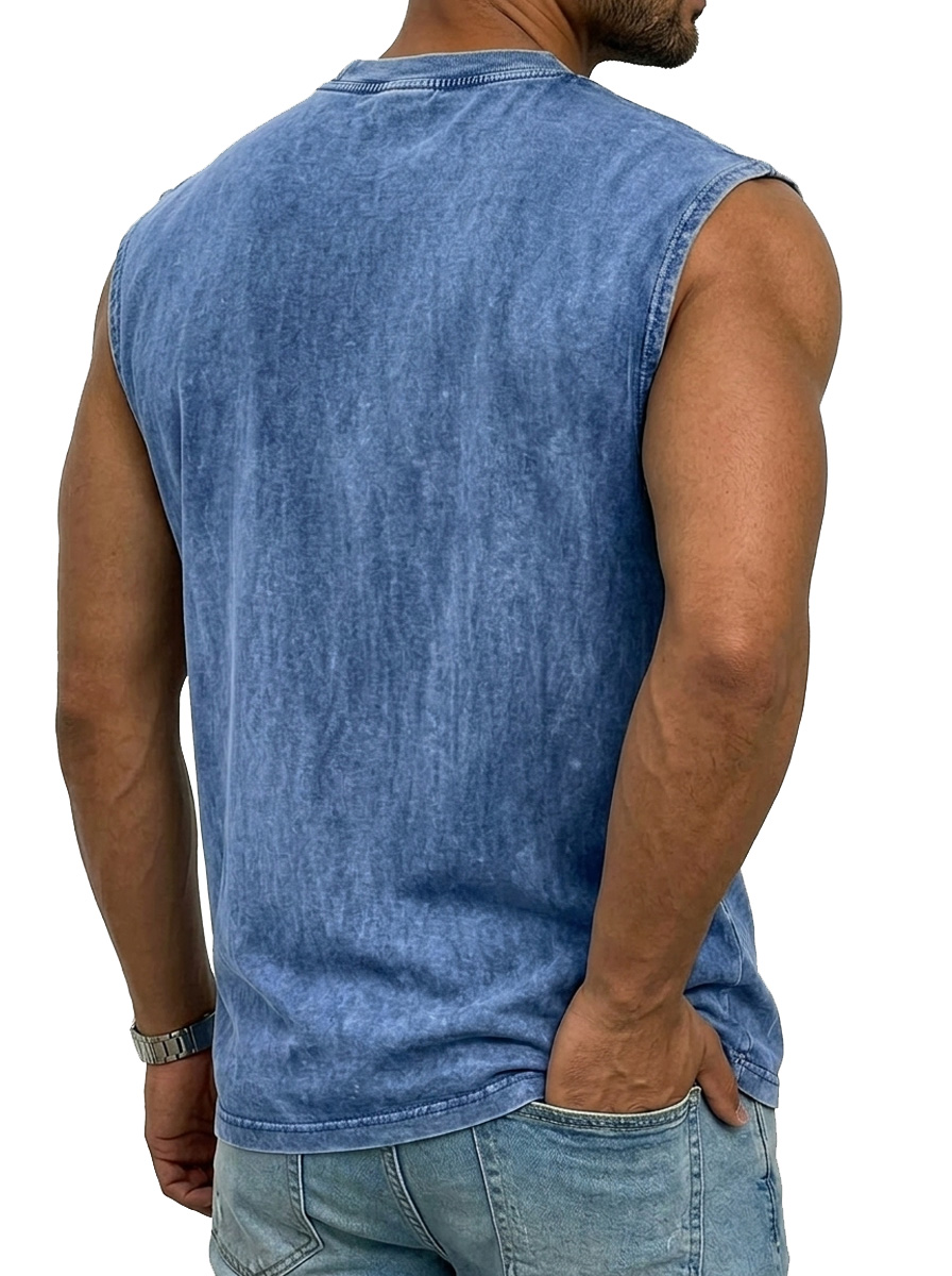Men's 100% Washed Distressed Crew Neck Casual Sleeveless Vest
