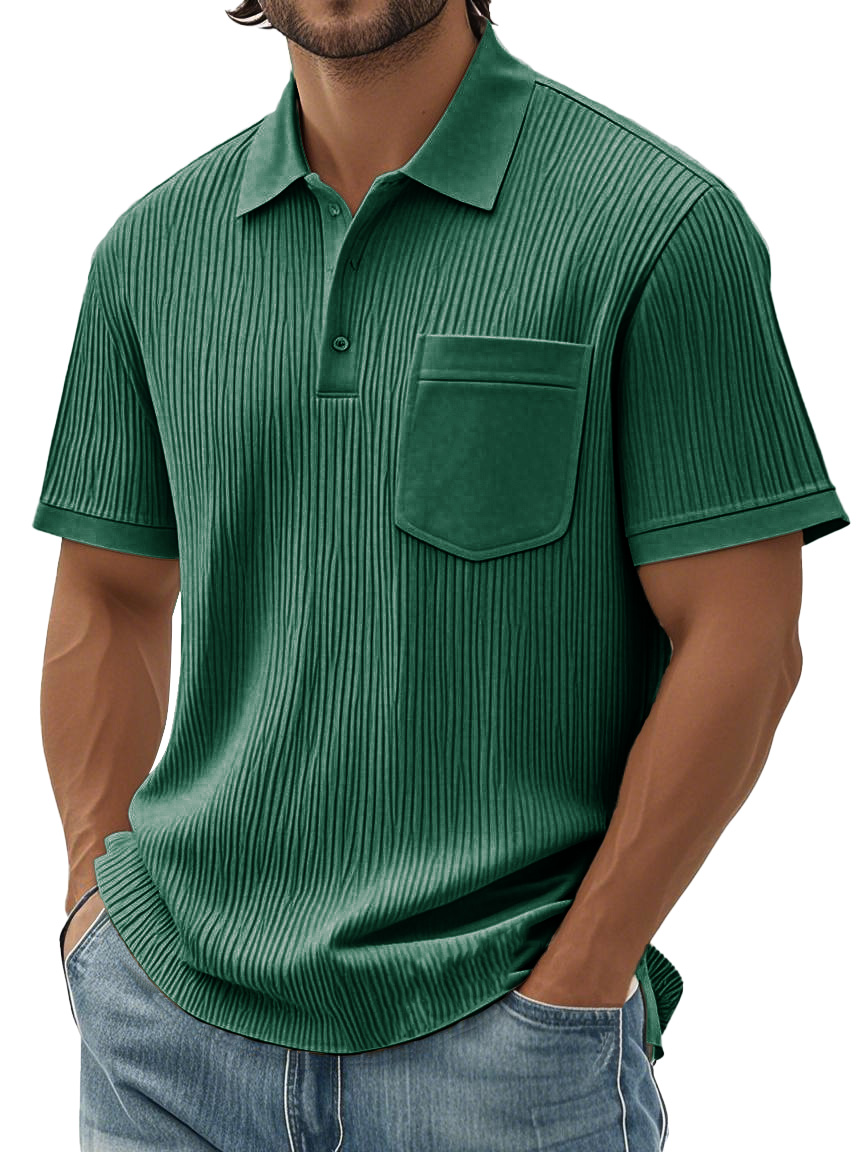 Men's Fashion Casual Textured Fabric Short-sleeved Pocket Polo Shirt