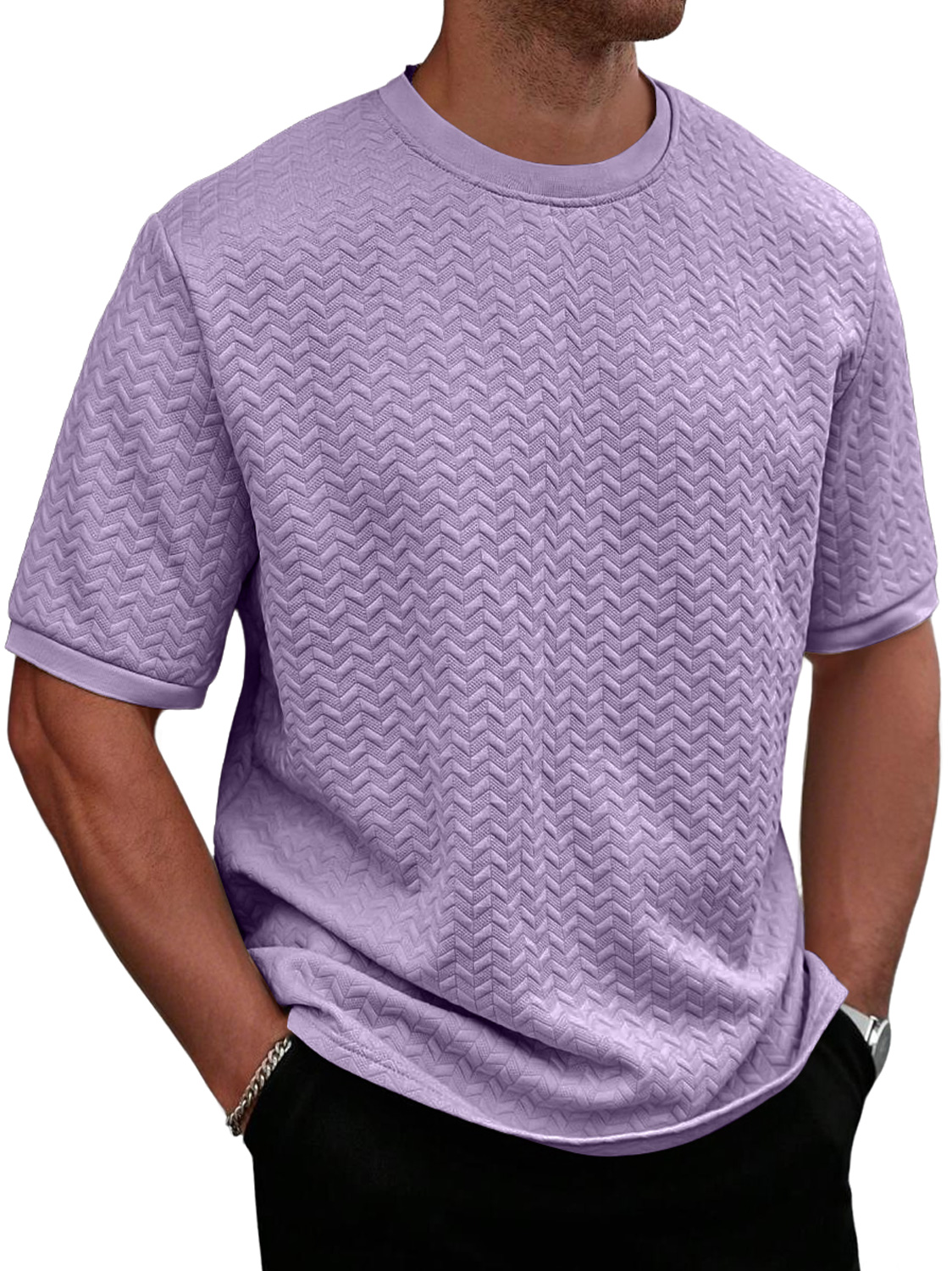 Men's Daily Round Neck Texture Casual Solid Color Comfortable Short-sleeved T-shirt