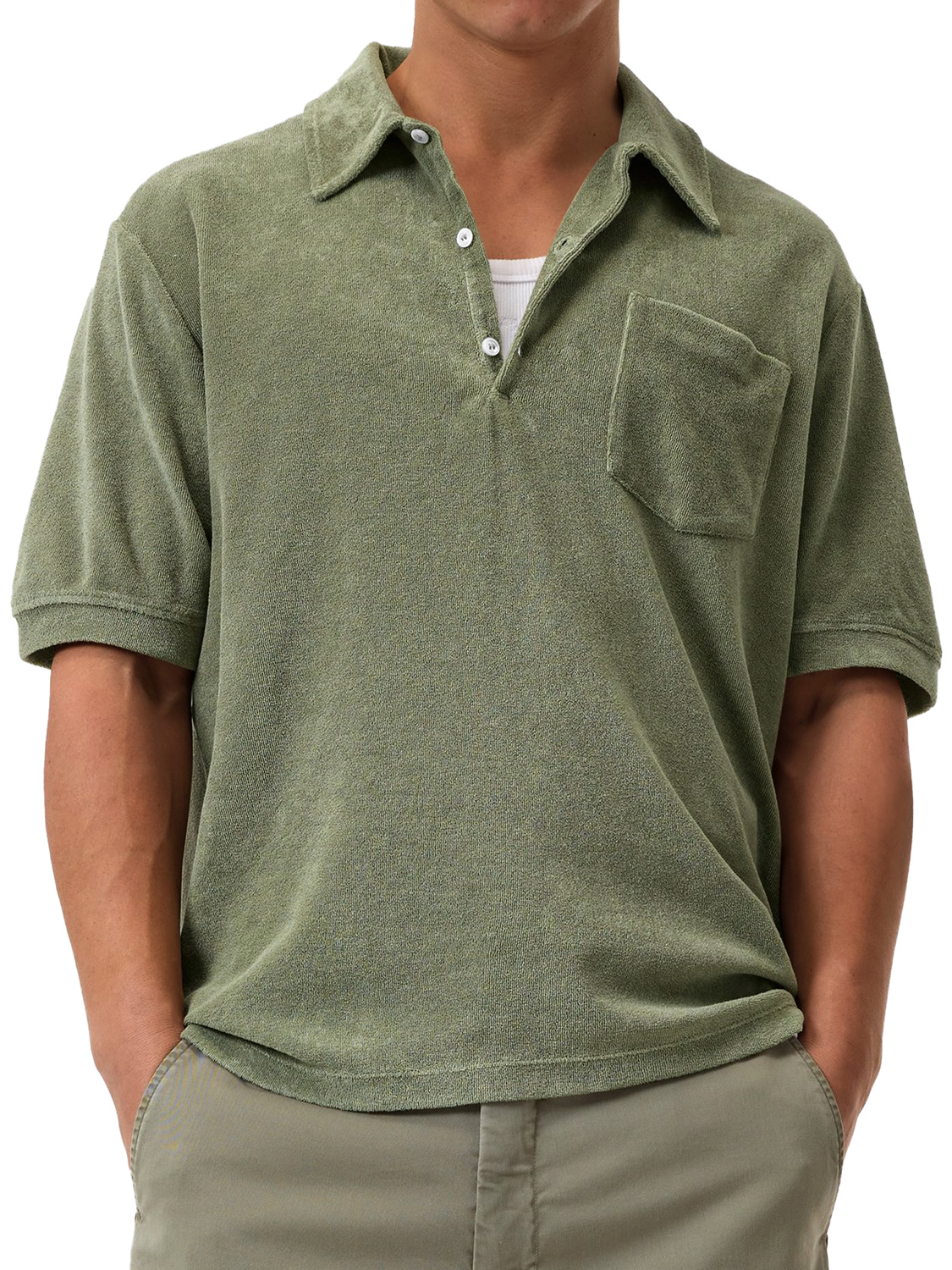 Men's Daily Casual Suede Lapel Button Solid Color Comfortable Short-Sleeved Polo Shirt