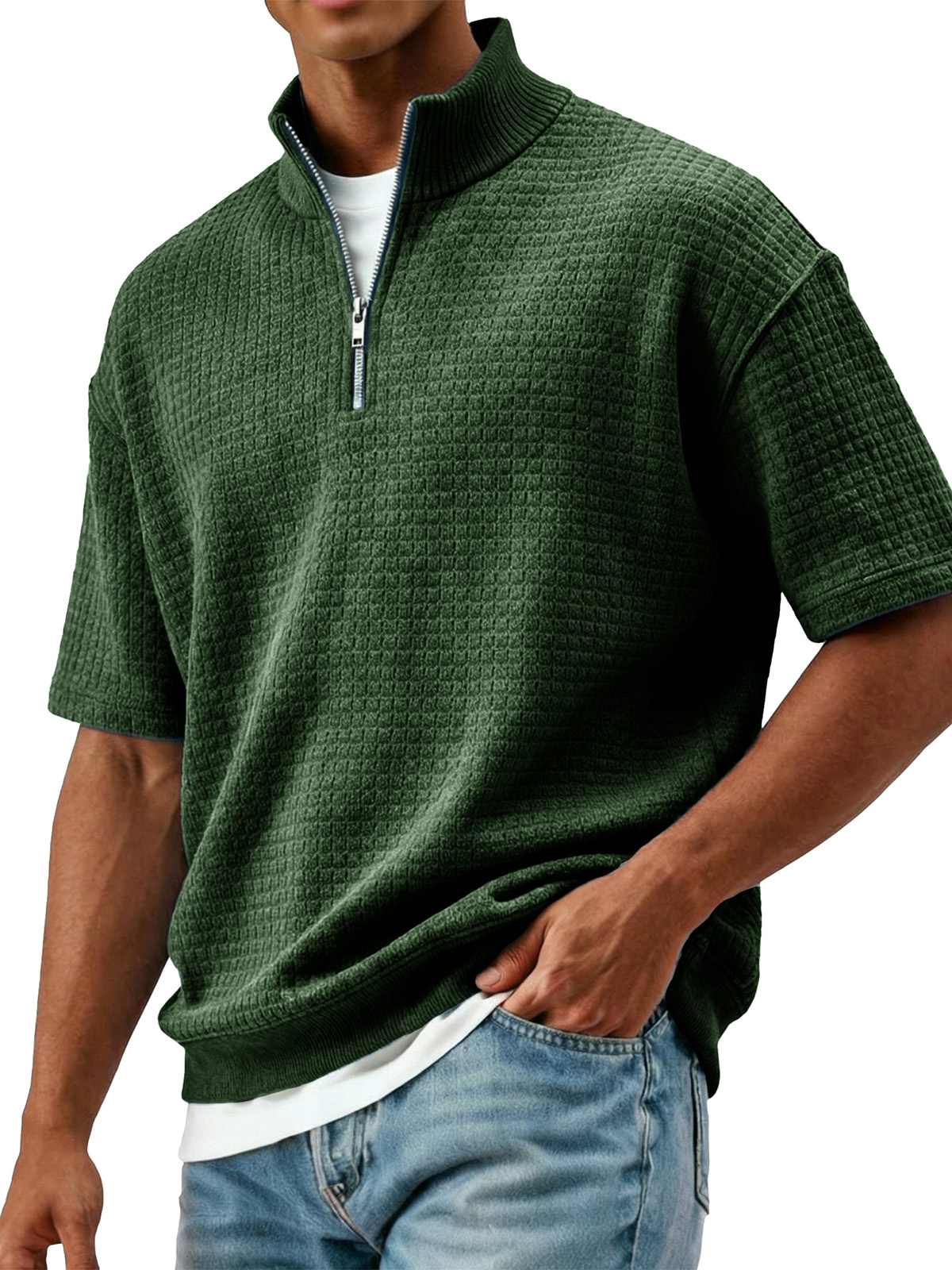 Men's Fashionable Casual Stand Collared Short-Sleeve Polo Shirt
