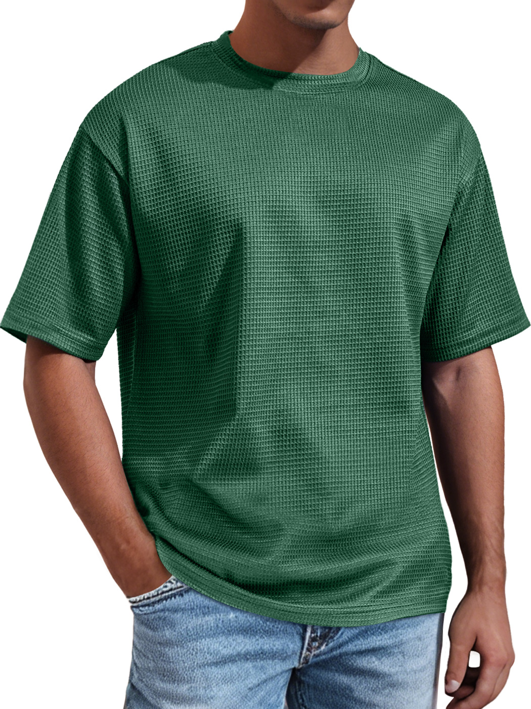 Men's Daily Round Neck Waffle Casual Solid Color Comfortable Short Sleeve T-shirt
