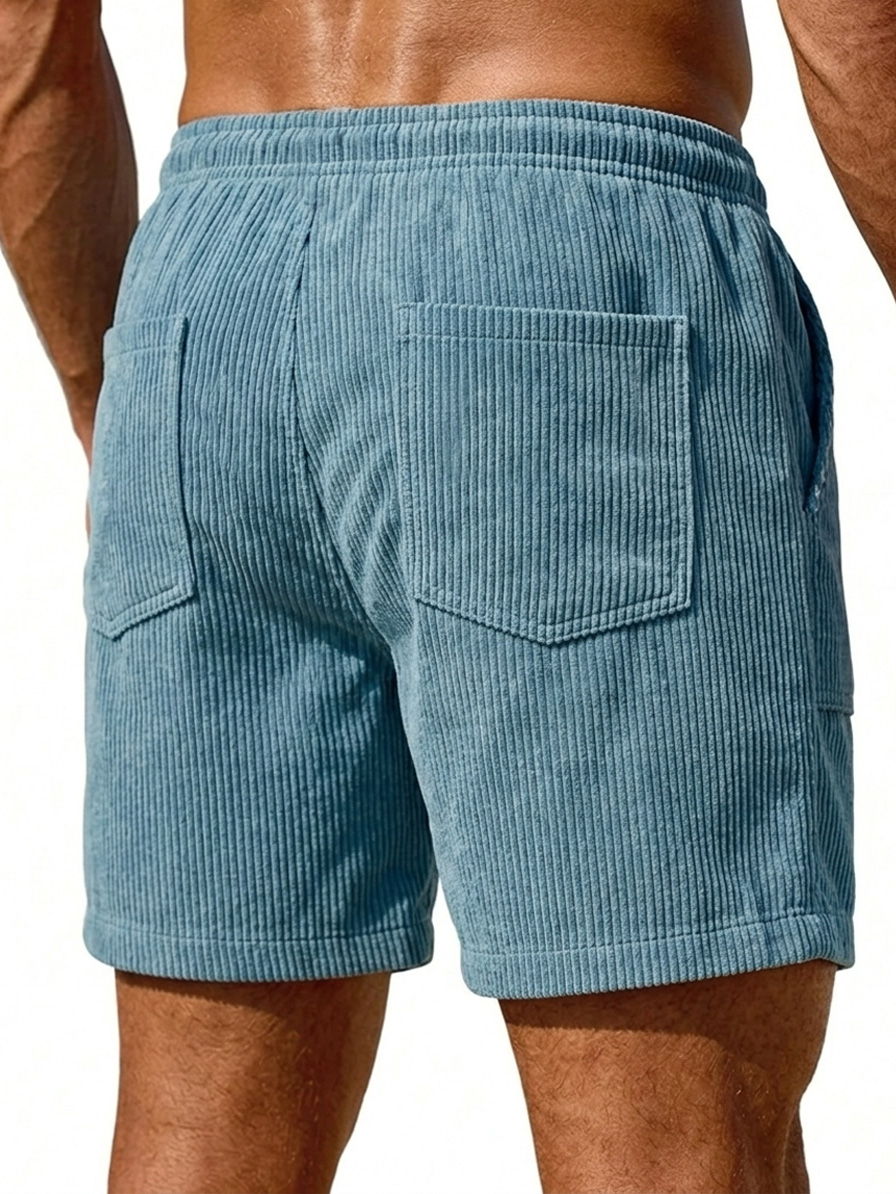 Men's Retro Corduroy Patch Pocket Embroidered Logo Casual Shorts