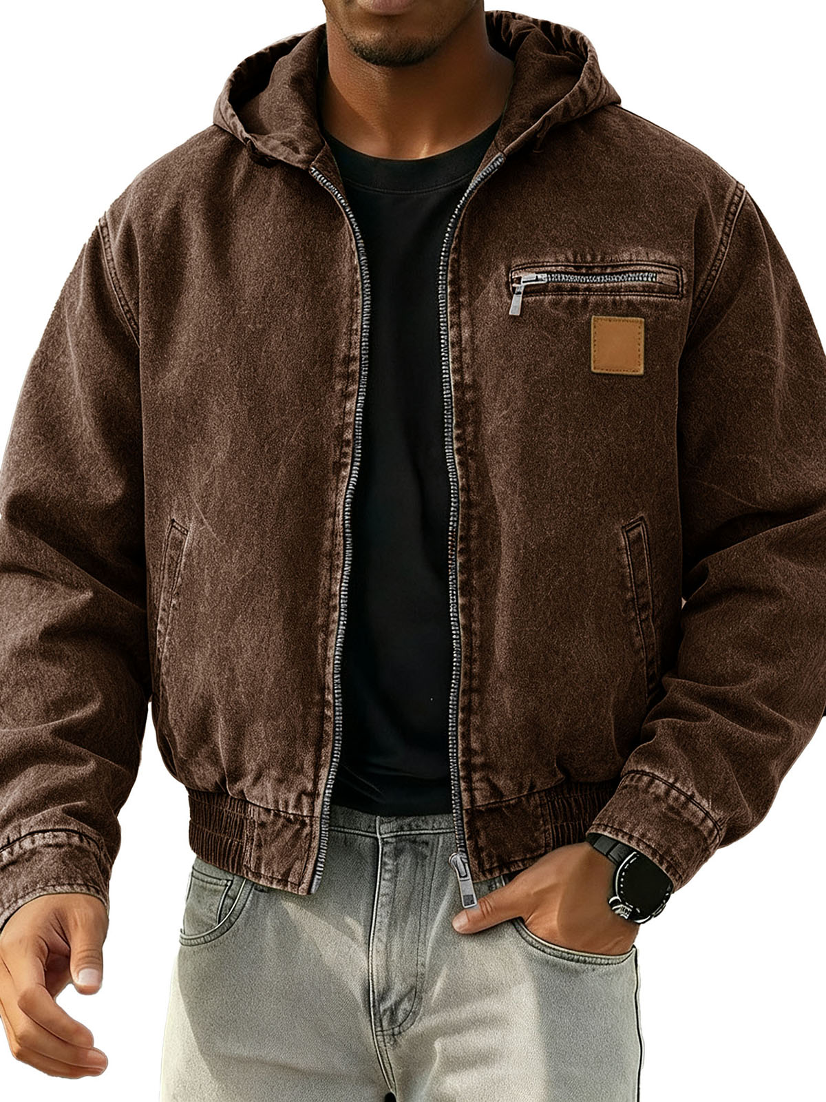 Men's Stylish Retro Long-sleeved Hooded Motorcycle Jacket