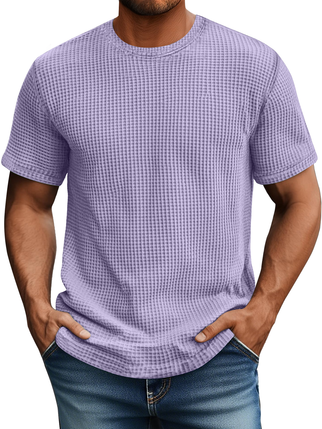 Men's Daily Waffle Casual Round Neck Comfortable Short Sleeve T-Shirt