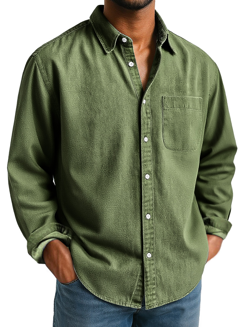 Men's Everyday Lapel Pocket Casual Comfort Long Sleeve Shirt