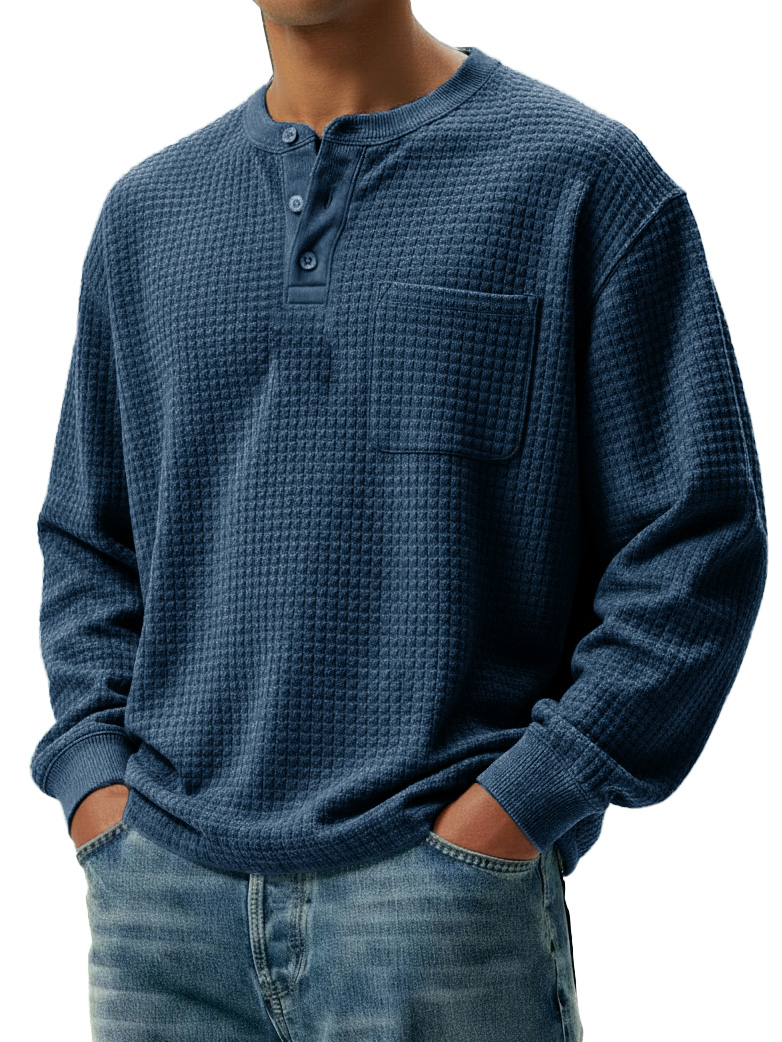 Men's Stylish Casual Retro Pocket Long-sleeved Henley Shirt