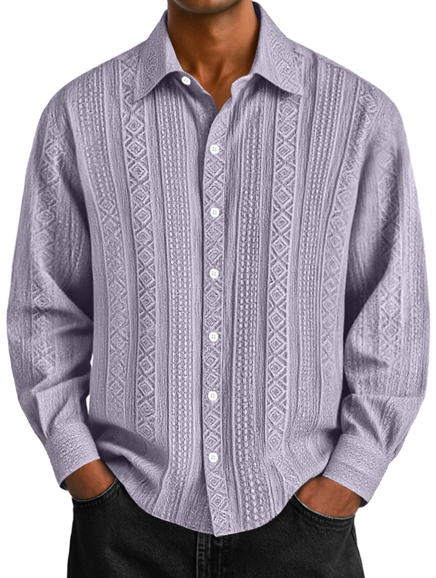 Men's Daily Jacquard Texture Casual Solid Color Long-sleeved Shirt